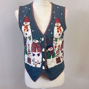 ⛄️ Tantrums Vintage Snowmen Holiday Denim Vest